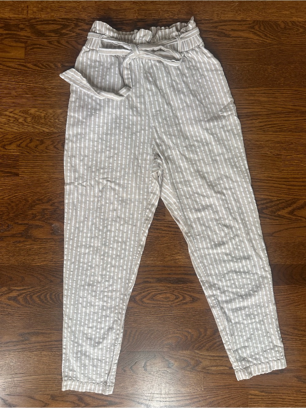 entro taupe and white Striped Paperbag Waist Trousers